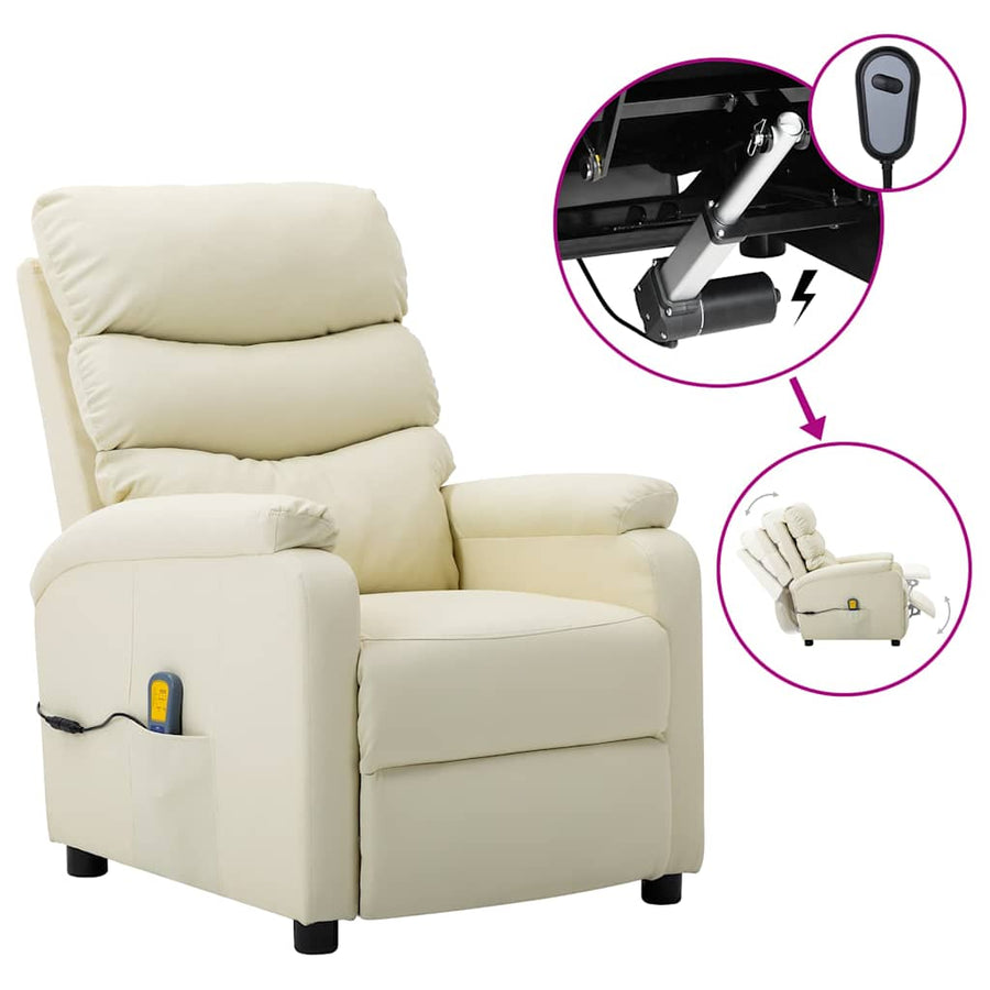 Electric Massage Chair Cream Faux Leather