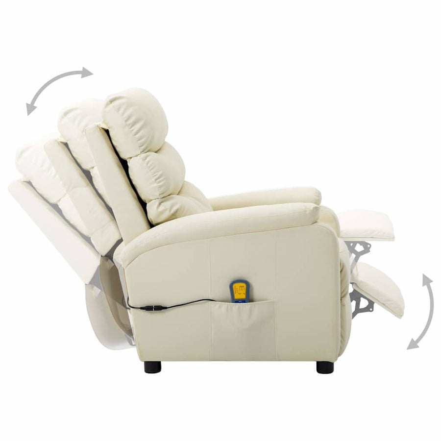 Electric Massage Chair Cream Faux Leather