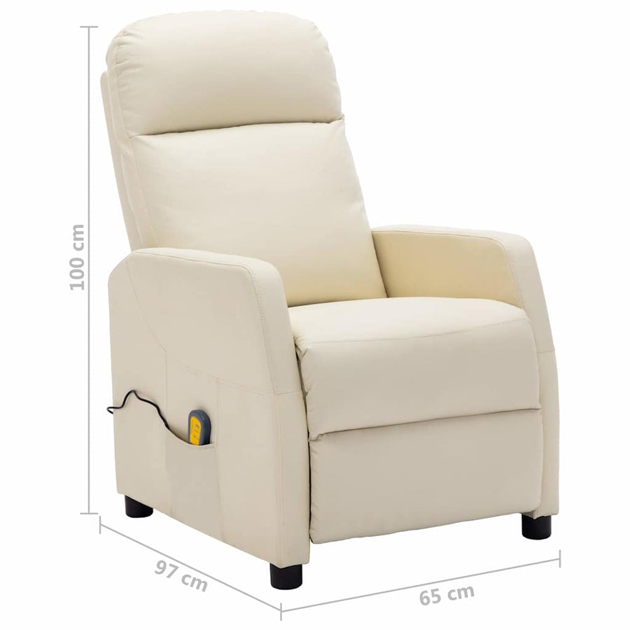 Electric Massage Reclining Chair Cream White Faux Leather