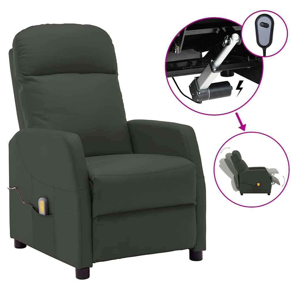 Electric Massage Reclining Chair Anthracite Faux Leather