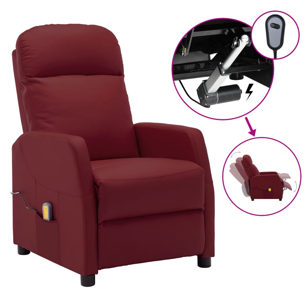 Electric Massage Reclining Chair Wine Red Faux Leather