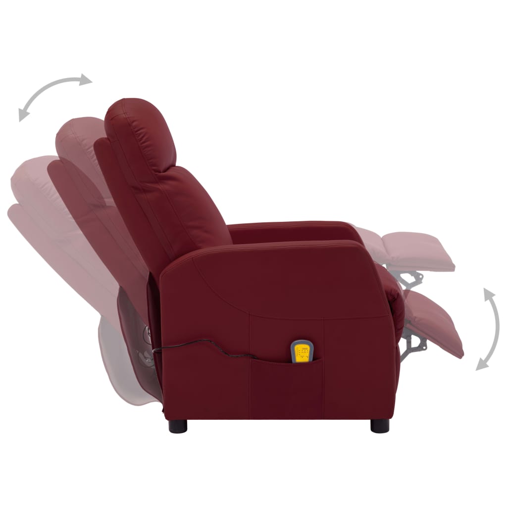 Electric Massage Reclining Chair Wine Red Faux Leather