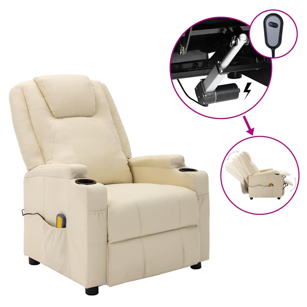Electric Massage Chair Cream White Faux Leather