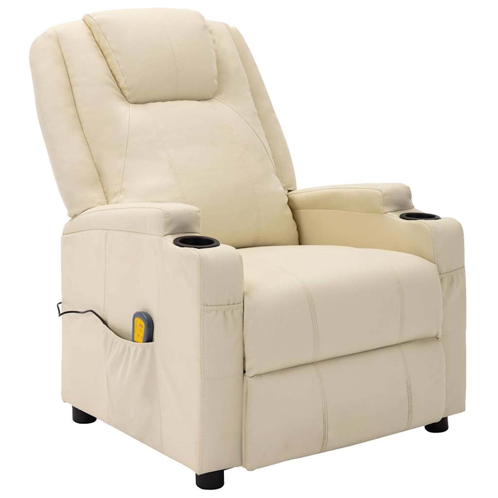 Electric Massage Chair Cream White Faux Leather