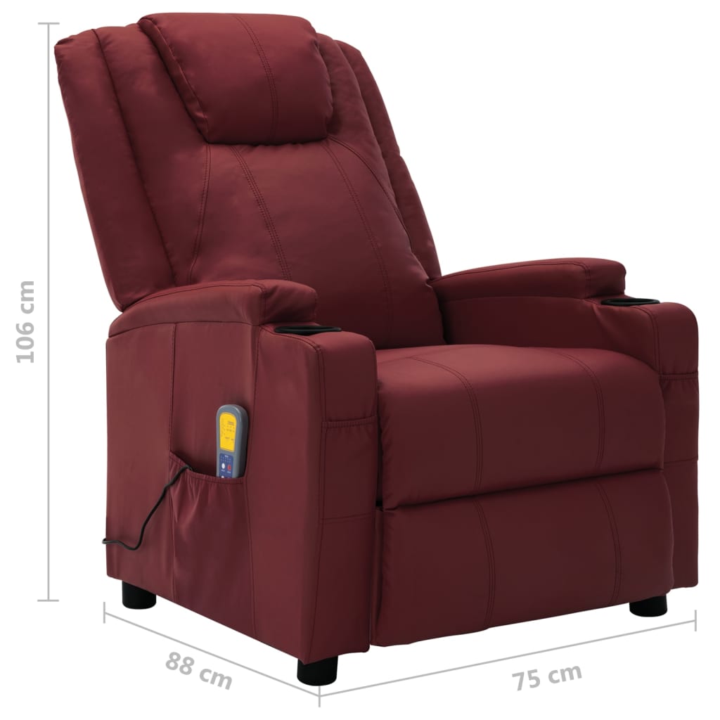 Electric Massage Chair Wine Red Faux Leather