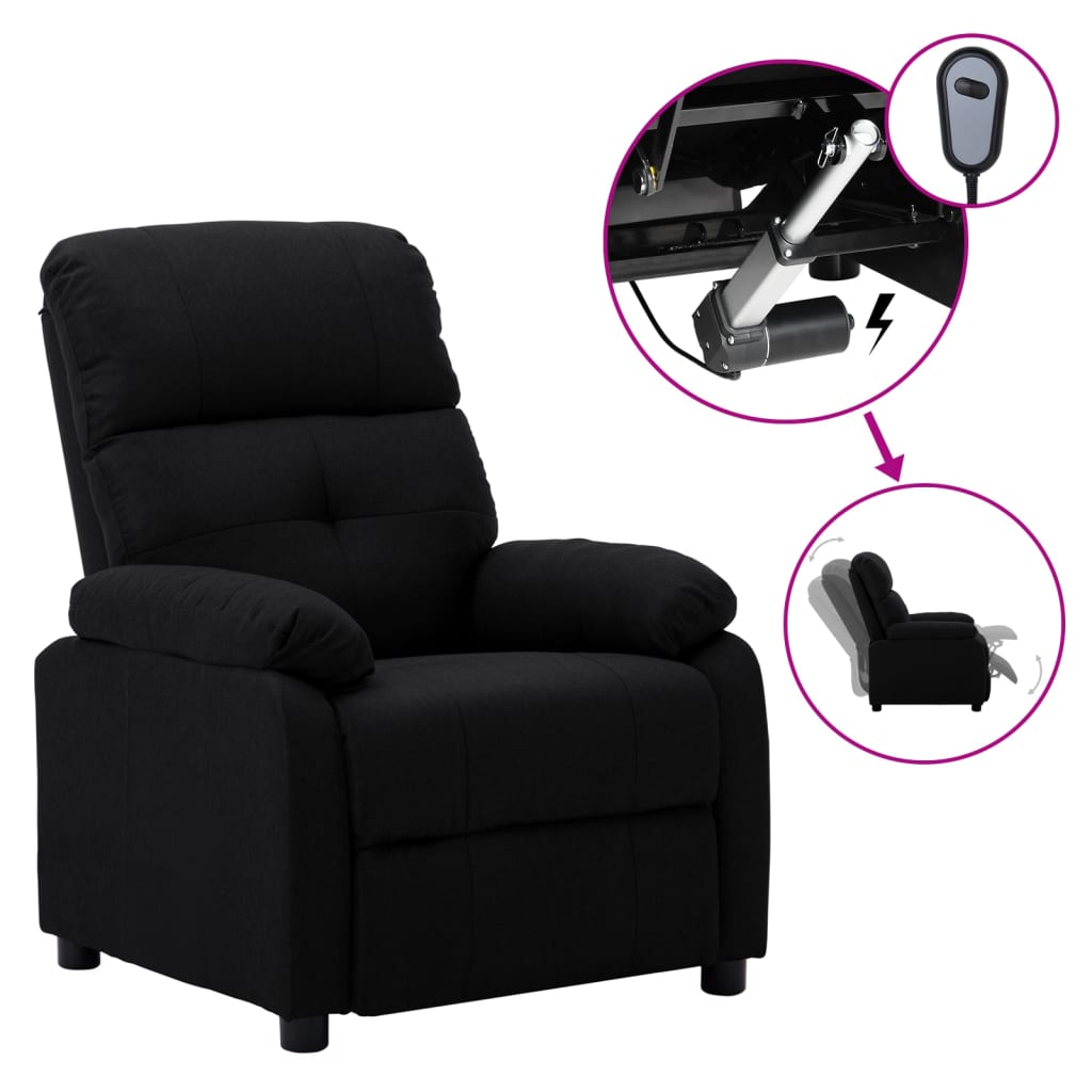 Electric Recliner Chair Black Fabric
