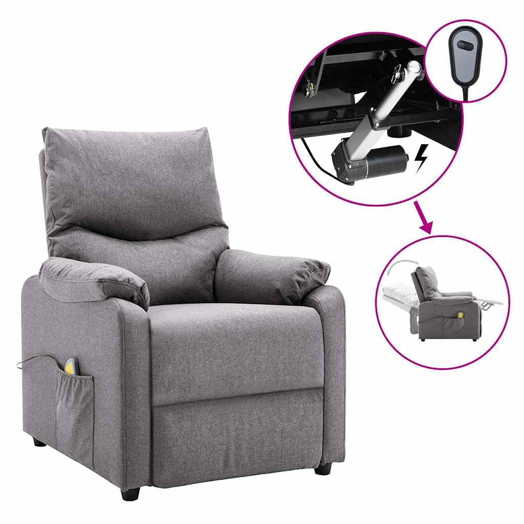 Electric Massage Recliner Light Grey Fabric