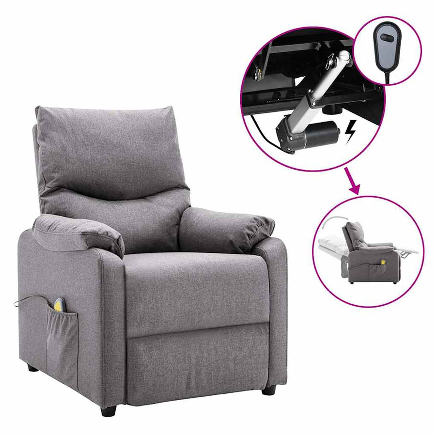Electric Massage Recliner Light Grey Fabric