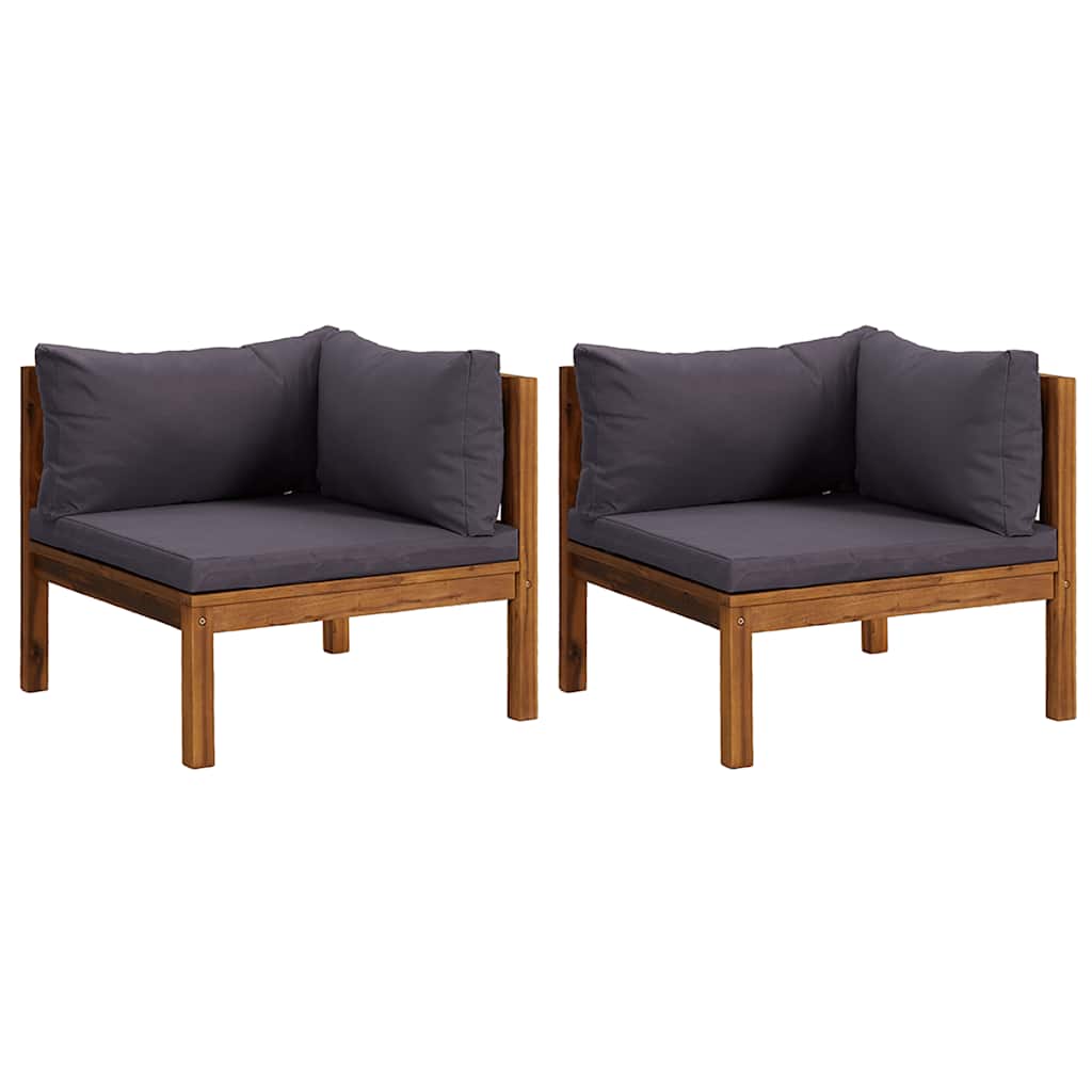 Corner Sofas 2 pcs with Dark Grey Cushions Solid Acacia Wood
