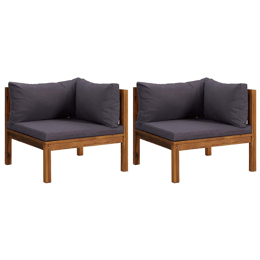 Corner Sofas 2 pcs with Dark Grey Cushions Solid Acacia Wood