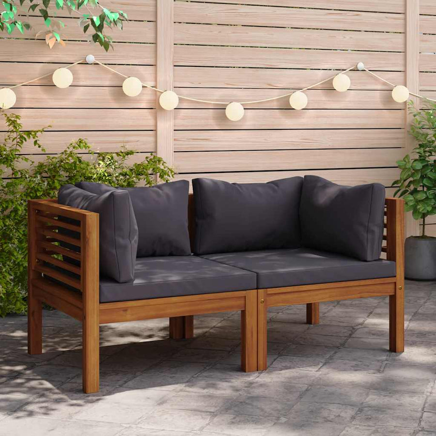 Corner Sofas 2 pcs with Dark Grey Cushions Solid Acacia Wood