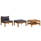 3 Piece Garden Lounge Set with Dark Grey Cushions Acacia Wood - Front View