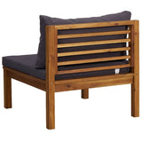 3 Piece Garden Lounge Set with Dark Grey Cushions Acacia Wood - Rear View