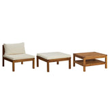 3 Piece Garden Lounge Set with Cream White Cushions Acacia Wood - Front View
