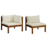2 Piece Sofa Set with Cream White Cushions Solid Acacia Wood - Front View