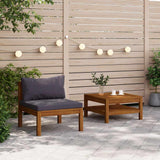 2 Piece Garden Sofa Set with Dark Grey Cushions Acacia Wood