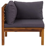 Sectional Corner Sofa with Dark Grey Cushions Solid Acacia Wood - Side View