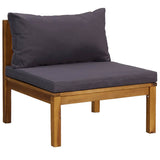 Sectional Middle Sofa with Dark Grey Cushions Solid Acacia Wood
