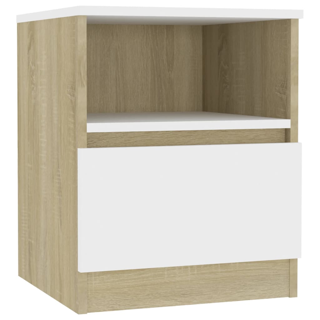 Bed Cabinet White and Sonoma Oak 40x40x50 cm Engineered Wood