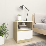 Bed Cabinet White and Sonoma Oak 40x40x50 cm Engineered Wood