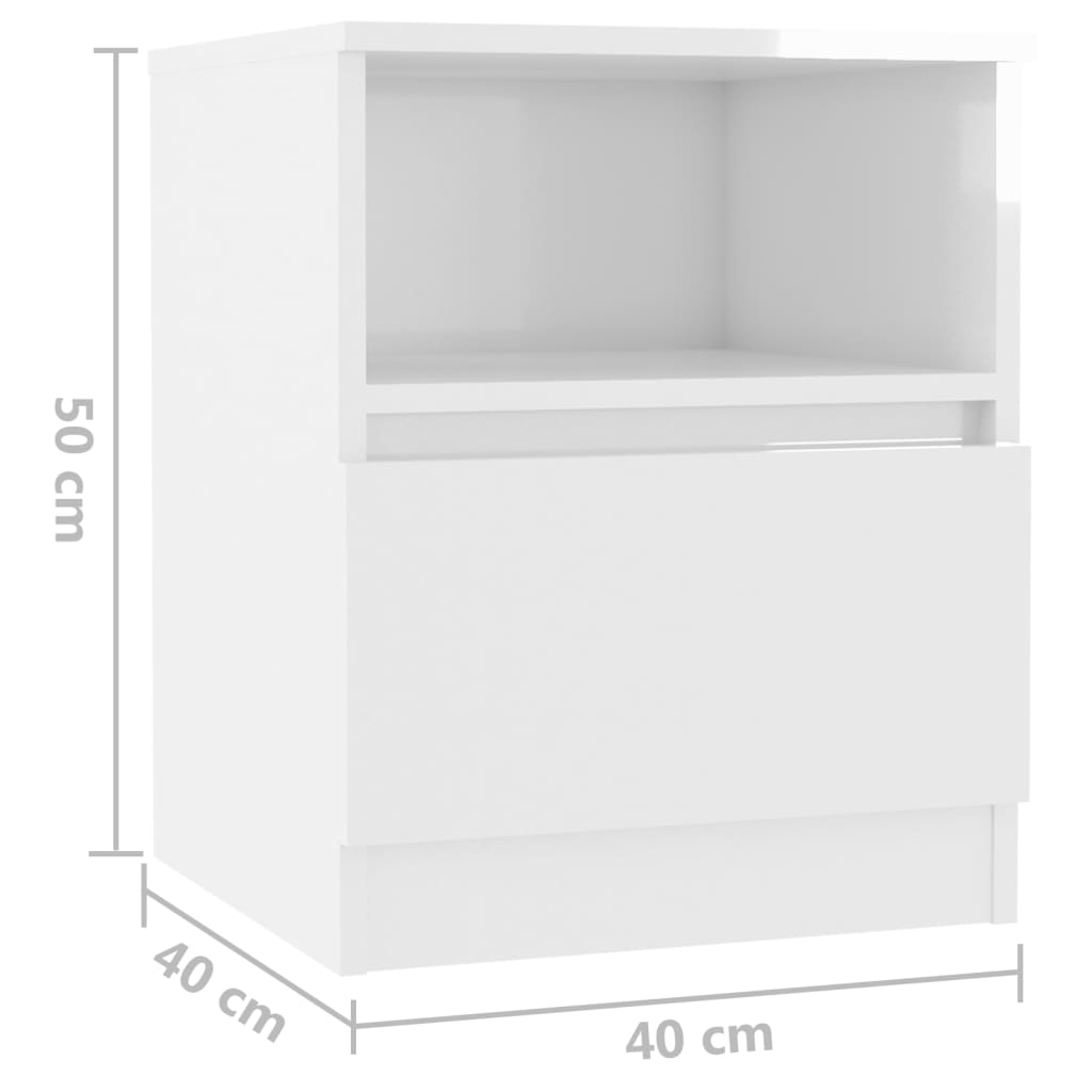 Bed Cabinets 2 pcs High Gloss White 40x40x50 cm Engineered Wood
