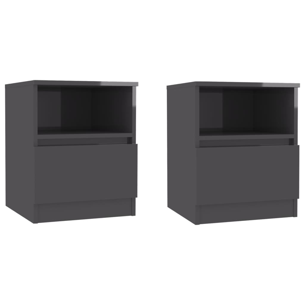 Bed Cabinets 2 pcs High Gloss Grey 40x40x50 cm Engineered Wood