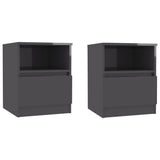 Bed Cabinets 2 pcs High Gloss Grey 40x40x50 cm Engineered Wood - Front View