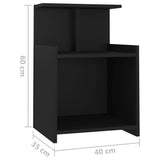Bed Cabinet Black 40x35x60 cm Engineered Wood - Rear View