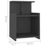 Bed Cabinet Grey 40x35x60 cm Engineered Wood - Rear View
