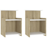 Bed Cabinets 2 pcs White and Sonoma Oak 40x35x60 cm Engineered Wood - Front View