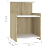 Bed Cabinets 2 pcs White and Sonoma Oak 40x35x60 cm Engineered Wood - Close-Up Angle
