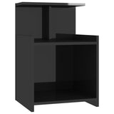 Bed Cabinet High Gloss Black 40x35x60 cm Engineered Wood - Front View