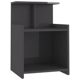 Bed Cabinet High Gloss Grey 40x35x60 cm Engineered Wood - Front View