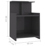 Bed Cabinet High Gloss Grey 40x35x60 cm Engineered Wood