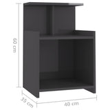 Bed Cabinet High Gloss Grey 40x35x60 cm Engineered Wood - Rear View