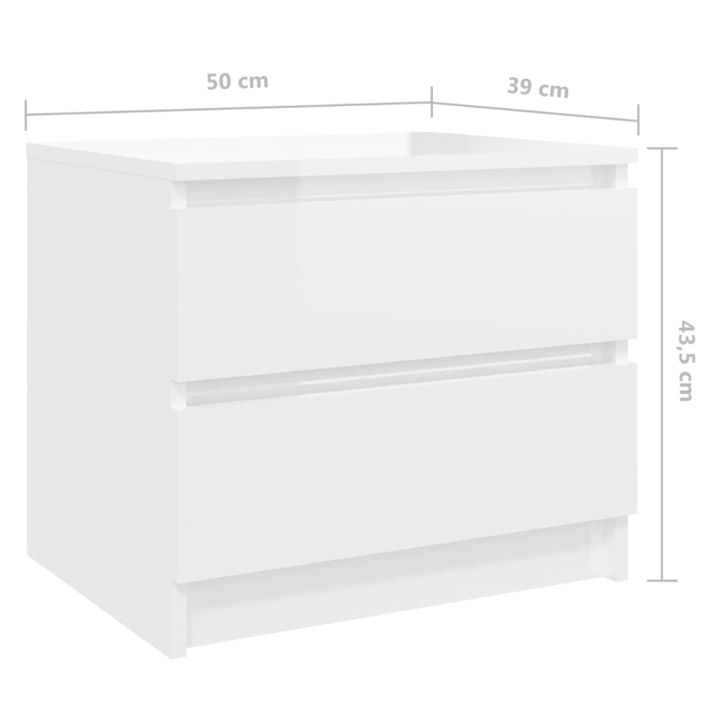 Bed Cabinets 2 pcs High Gloss White 50x39x43.5 cm Engineered Wood