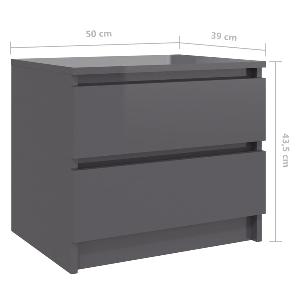 Bed Cabinet High Gloss Grey 50x39x43.5 cm Engineered Wood