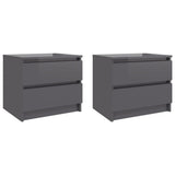 Bed Cabinets 2 pcs High Gloss Grey 50x39x43.5 cm Engineered Wood - Front View