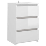 Bed Cabinet High Gloss White 40x35x62.5 cm Engineered Wood - Front View