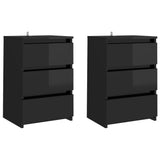 Bed Cabinets 2 pcs High Gloss Black 40x35x62.5 cm Engineered Wood - Front View