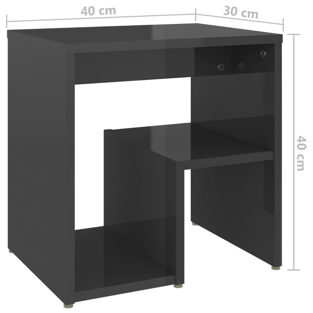 Bed Cabinet High Gloss Grey 40x30x40 cm Engineered Wood