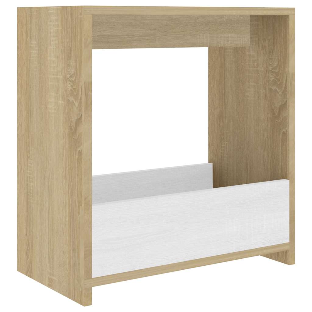 Side Table White and Sonoma Oak 50x26x50 cm Engineered Wood