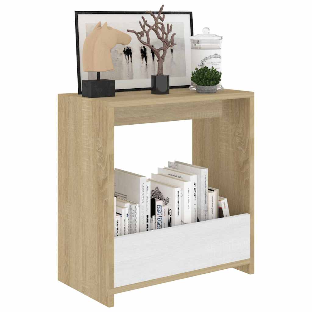Side Table White and Sonoma Oak 50x26x50 cm Engineered Wood