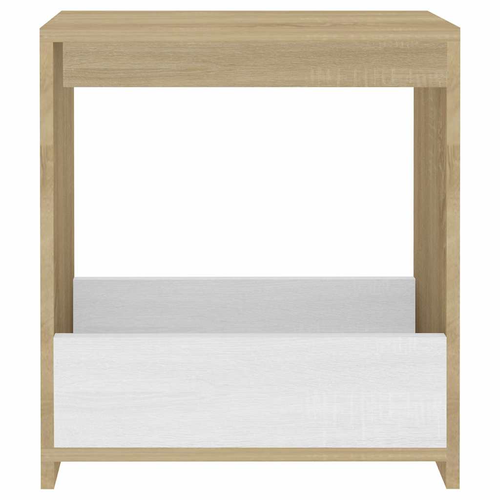 Side Table White and Sonoma Oak 50x26x50 cm Engineered Wood