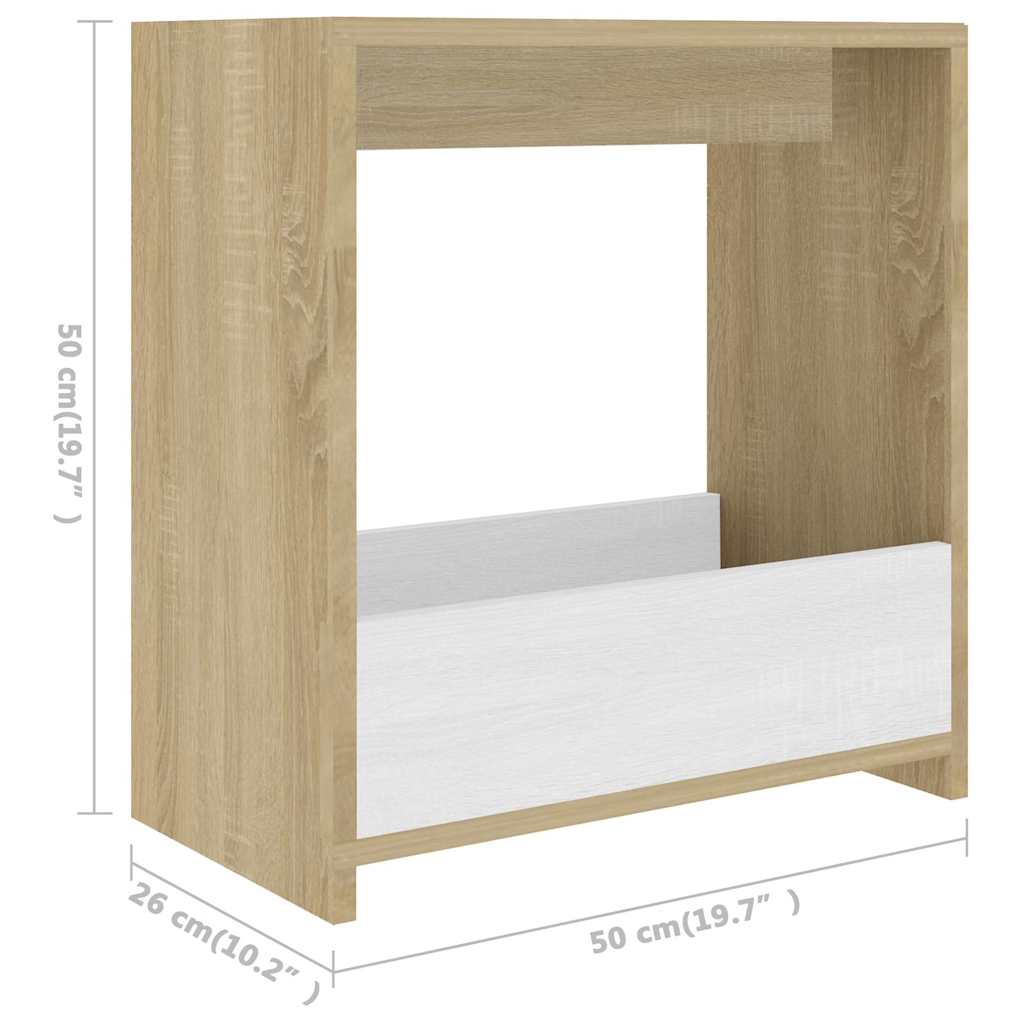 Side Table White and Sonoma Oak 50x26x50 cm Engineered Wood