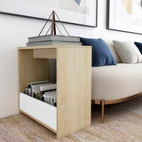 Side Table White and Sonoma Oak 50x26x50 cm Engineered Wood