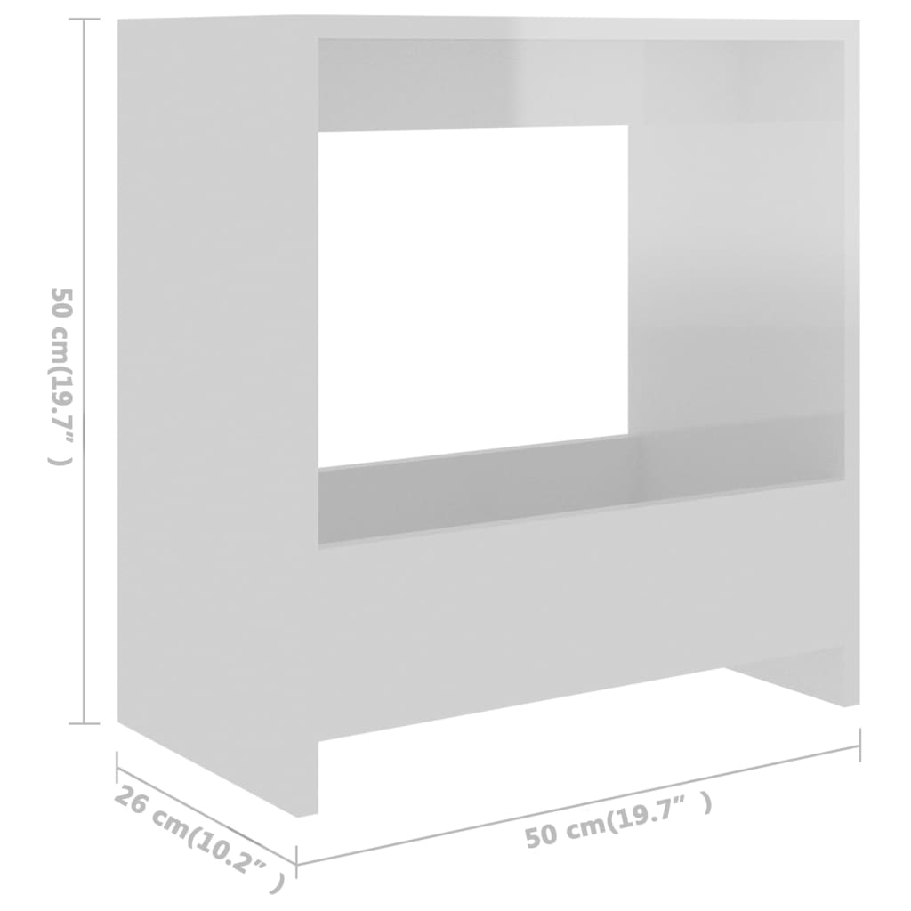 Side Table High Gloss White 50x26x50 cm Engineered Wood