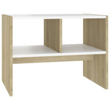 Side Table White and Sonoma Oak 60x40x45 cm Engineered Wood - Front View