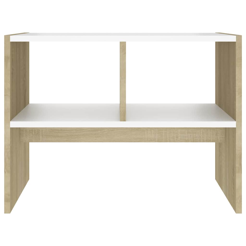 Side Table White and Sonoma Oak 60x40x45 cm Engineered Wood