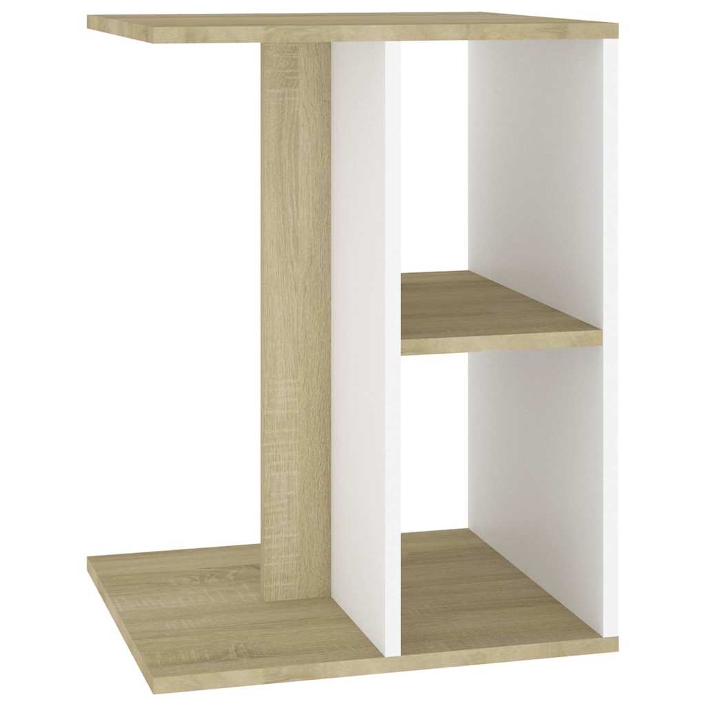 Side Table White and Sonoma Oak 60x40x45 cm Engineered Wood
